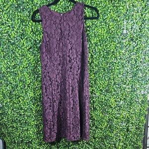 Purple Sheath Midi Dress with Crew Neck Size 8